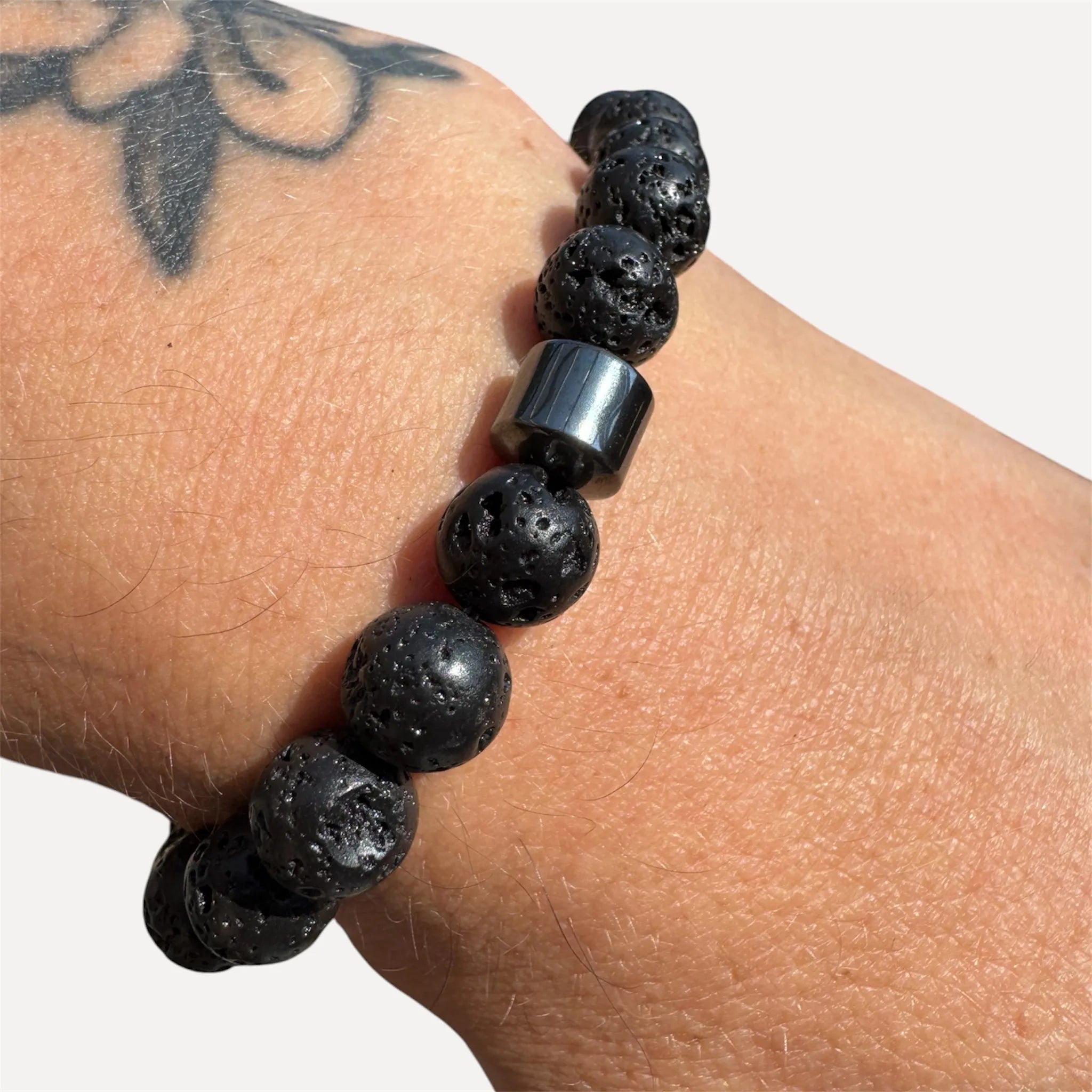 Mens Lava and Hematite Bracelet